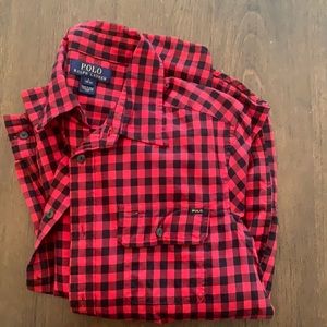Red and Black Ralph Lauren Button Down Polo plaid
